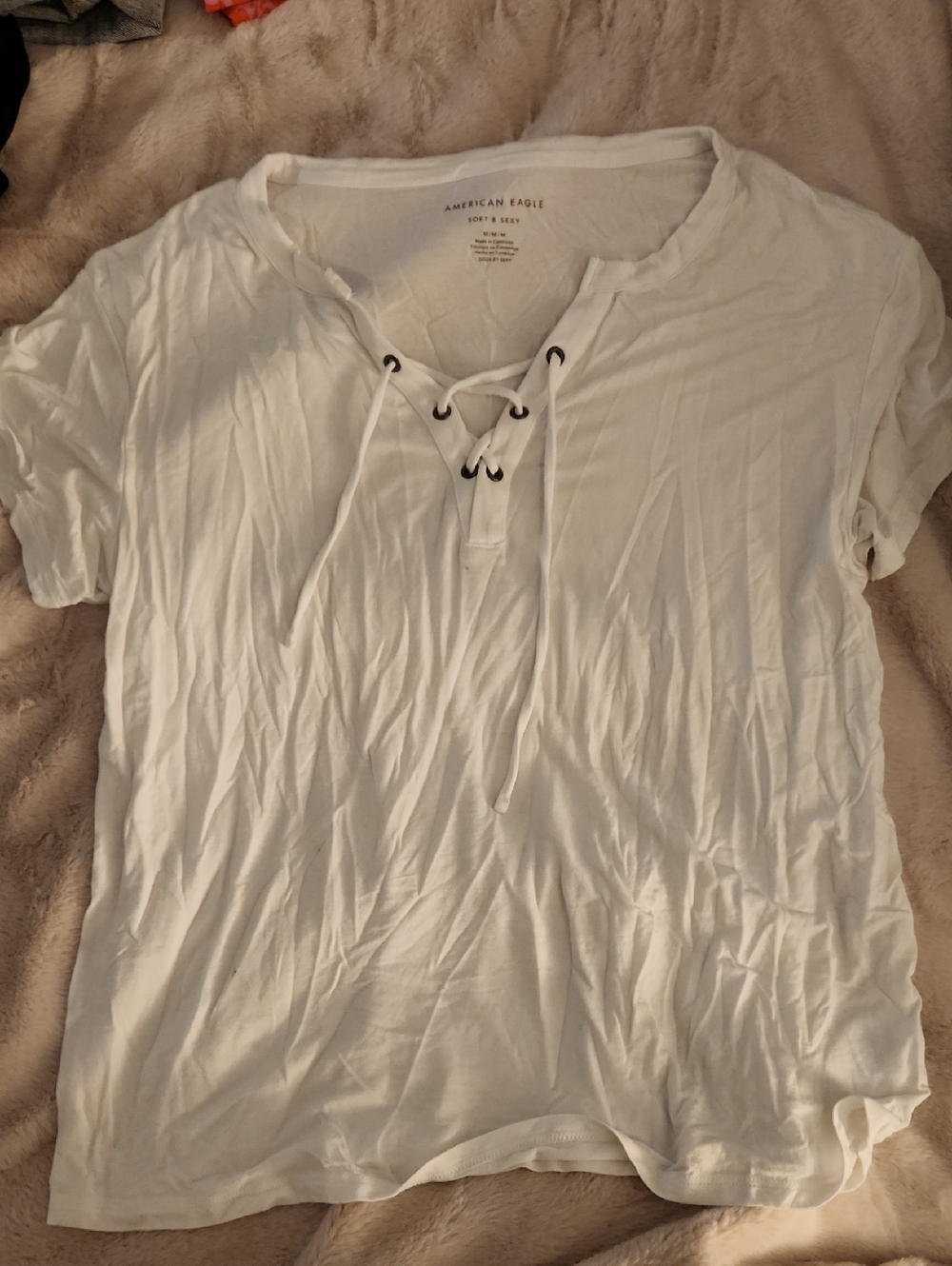 American Eagle Outfitters White Lace-Up Short Sleeve Tee